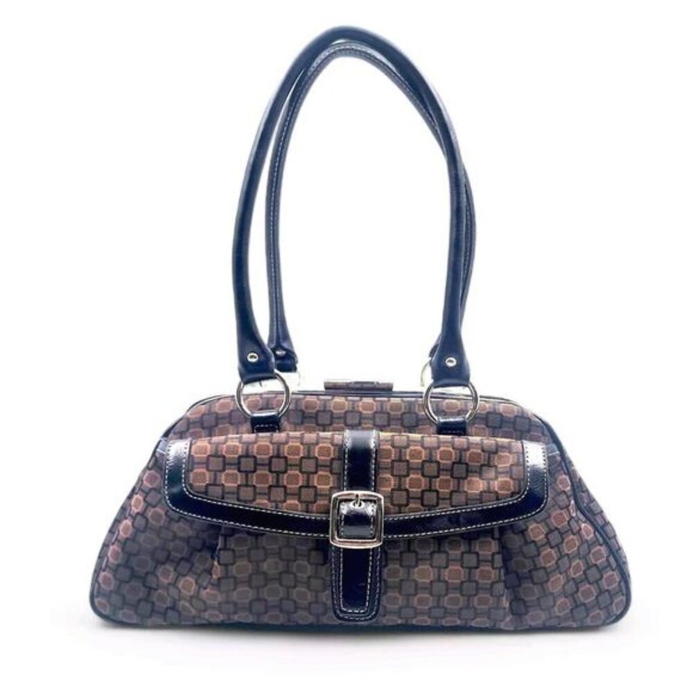 Nine West Doctors Bag Purse Shoulder Bag Brown Black Double Handle Buckle